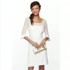 Lilly Pulitzer Women’s M White Crochet Tunic 3/4 Bell Sleeved Dress